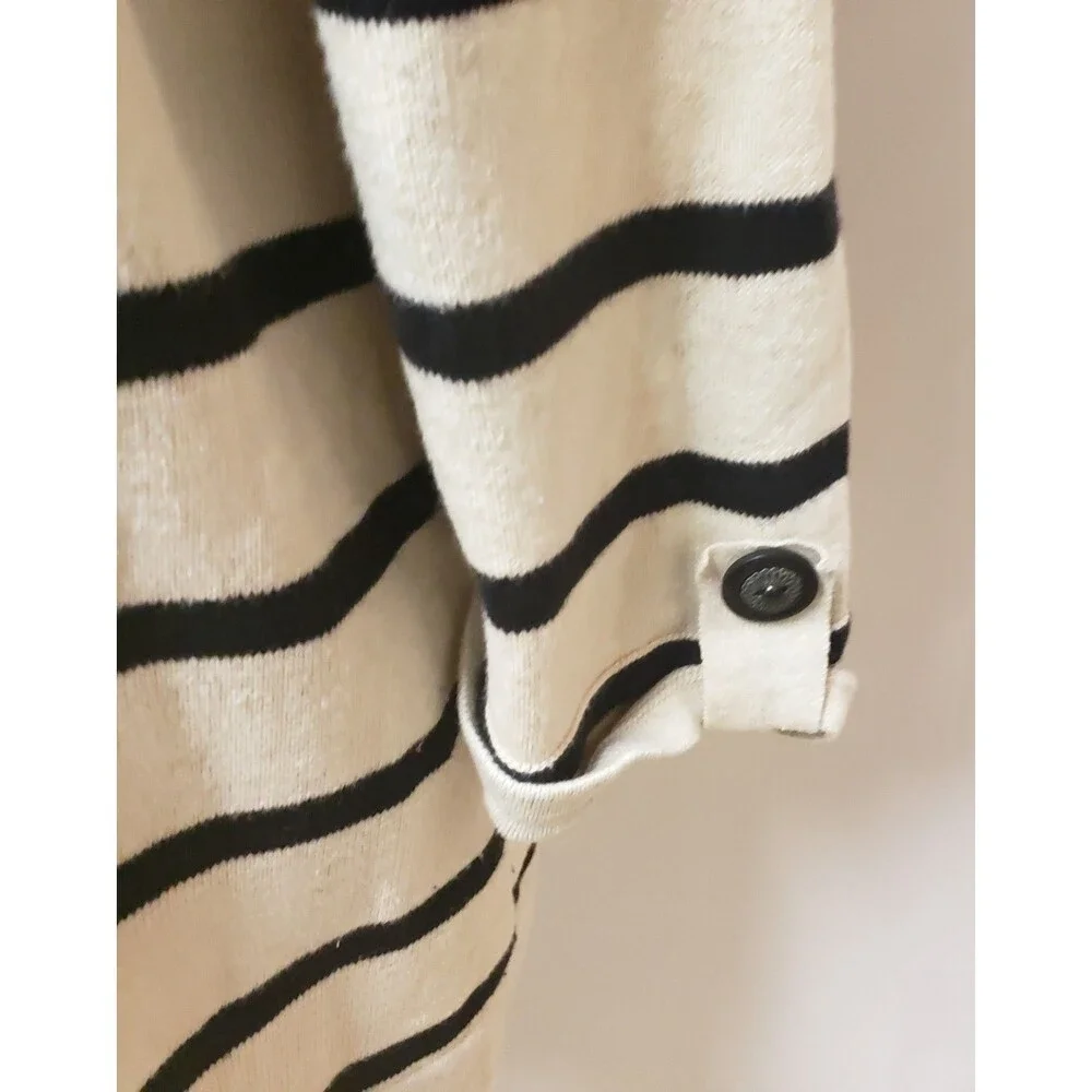 Christopher & Banks Double Breasted Knit Oatmeal Black Stripes Cardigan L NWOT